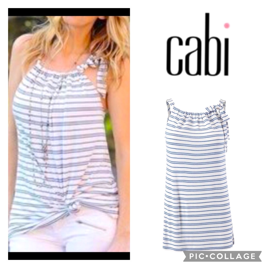 Cabi Blue/White Stripe Bow Halter Sleeveless Top S